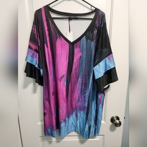 NWT Blue and purple Flutter sleeve Tunic sz 3X